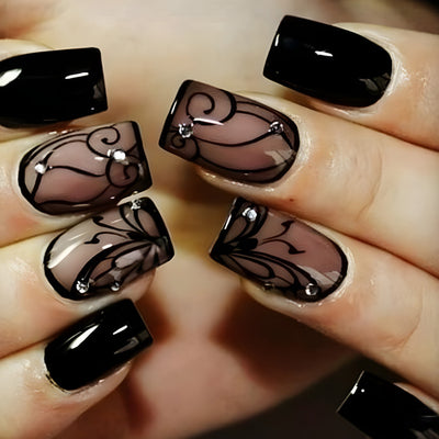 Dark Ins Style Black Vine Wearing Nails